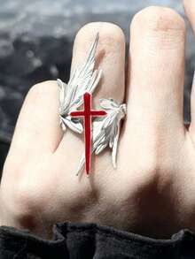 1pc Women's Freedom Wings Cross Feather Index Finger Ring, Open Adjustable Angel Wings Minimalist Personalized Ring - Wings Of Freedom Ring - View 6