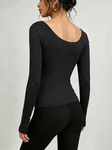 FLEXCHIC Backless Strapless Bra Top, Elastic Round Neck Slim Fit T-Shirt, Suitable For Outings, Perfect Choice For Valentine's Day - Black - View 6