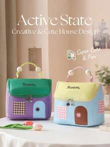 4pcs House-Shaped Waterproof Toiletry Bag With Compartments, Dopamine-Enhancing Travel Storage Bag, Large Capacity, Cute Desktop Organizer. - Multicolor - View 4