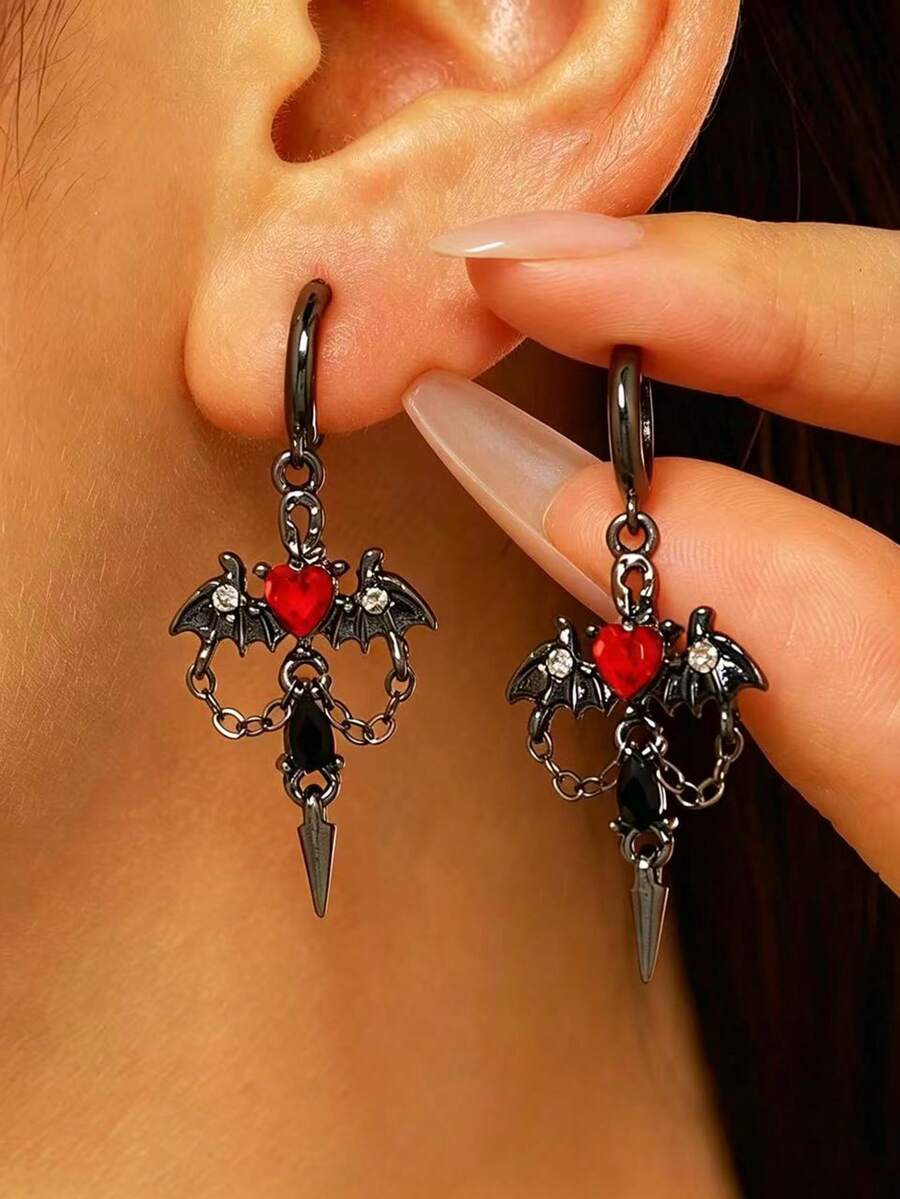 1 Pair Dark Gothic Demon Wing Pendant Earrings Ear Clips, Sweet & Cool Kids Jewelry - Black - View 1