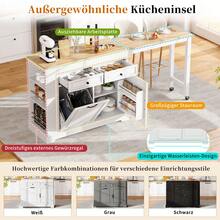 Kitchen Island On Wheels, Kitchen Island With Extendable Dining Corner, Waste Compartment And Drawers, Mobile Freestanding Kitchen Island, Ideal For Kitchen And Dining Room (White) - 白色+自然木材色 - 查看 4