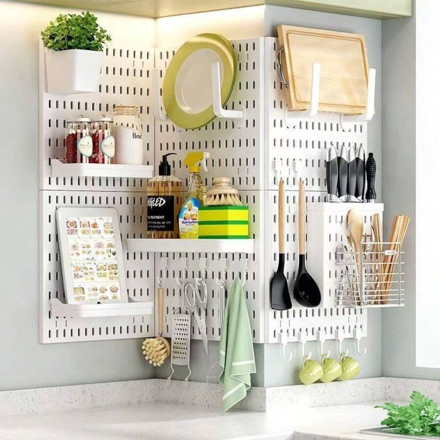 Wall-Mounted Pegboard Hooks, Office Storage, Pegboard Combination Kit, Modular Hanging Pegboard And Accessories, Vertical Display Pegboard Panel, Home Storage Pegboard Wall Organizer, Wall Storage Kit, Plastic Pegboard, For Home, Office, Bathroom, Garage, Game Room - Multicolor - View 1