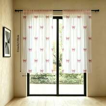 2pcs Pink Bow Decor Sheer Curtains, 2D Printed, Semi-Transparent, Rod Pocket, Sweet & Cute Style, Suitable For Living Room And Bedroom - Multicolor - 2pcs - View 15