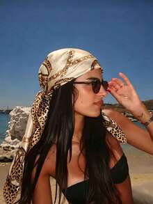 1pc Women's Bohemian Vintage Leopard Print Bandana Headscarf, Suitable For Daily Wear And Beach Vacation - Gold - View 2