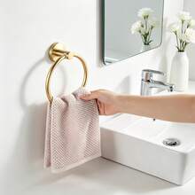 Bathroom Wall-Mounted Self-Adhesive Towel Rack, Hanging Towel Ring, Stainless Steel Hand Towel Ring, Towel Rack, Matte Black Cloth Rack, Heavy Duty Towel Rack, Towel Ring, Hand Towel Rack, Hook, Bathroom Storage, Silver, Gold, Waterproof - B - View 3