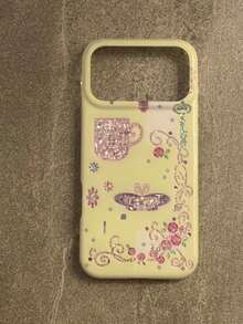 Vintage vergoldetes Schmetterling & Blumen Tassen Design Handyhülle kompatibel mit iPhone 17 Pro Max, 16 Pro, 13, 14 Pro, 15 Pro, kreative vollständige Abdeckung doppelschichtige stoßfeste Handyhülle für Frauen - Verschiedenfarbig - Übersicht 5