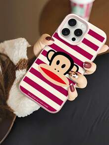 官方授權 Paul Frank 液態矽膠手機殼，全方位防摔保護鏡頭，卡通猴子條紋字母圖案，新款適用於 iPhone 11/12/13/14/15/16/17 Pro Max 系列手機保護殼，節日禮物，日常通勤，日常防摔高吸引力設計 - 彩色 - 查看 4
