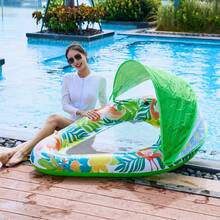 Pelampung Kolam Renang Tiup Baru dengan Kanopi Pelindung Matahari, Kasur Apung Jaring dengan Sandaran Lipat, Motif Daun Tropis, Kursi Jaring Bernapas, Bahan PVC Tebal, Kursi Santai Portabel untuk Liburan Pantai dan Aktivitas Air, Perlengkapan Liburan Penting - Dengan kanopi - View 7