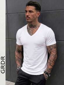 GRDR Men's V-Neck Short Sleeve Shirt, Suitable For Outdoor Casual Wear In Summer - White - View 1