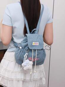 [Plaid Drawstring Backpack | Sweet & Cool Girl's Versatile Essential!]Drawstring Flap Design, Easy Opening And Closing, Ample Interior Space To Fit Your Water Bottle, Cosmetics And Snacks, Perfect For Commuting, School, Shopping, Traveling! No Pendant Included. - Multicolor - View 4