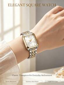 Two-Tone Quartz Watch With Two-Tone Band, Perfect Birthday Gift, Versatile For Daily Wear, Back To School, Christmas Outfit - Gold - View 6