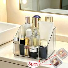 3Pcs Portable Cosmetic Storage Organizer + Nail Tip Storage Box Set, Clear Acrylic Makeup Organizer For Bathroom, Bedroom & Vanity Countertop, Beauty Supply Storage Solution, Desktop Makeup Caddy Set, Student Dorm & Back-To-School Accessory - Clear - View 9