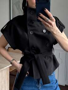 Jaket Kardigan Minimalis Kasual Elegan Wanita untuk Liburan Musim Panas Warna Hitam - Hitam - View 8