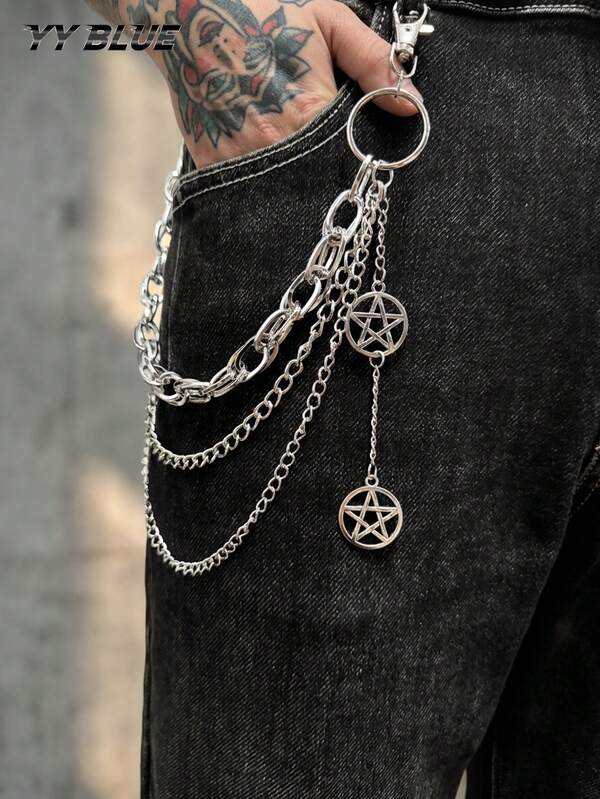1pc European And American Minimalist Style Multi-Layer Metal Chain Pants Chain, Pentagram Tassel Pendant, Street Daily Party Wear Men's Women's Clothing Chain, Personalized Fashion Accessory