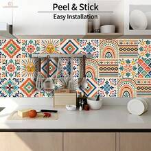 Lirainmood 30 Sheets 10x10cm Peel And Stick Backsplash Tiles, Bohemian Geometric PVC Tile Decals, Waterproof Textured Stickers Kitchen Bathroom Decor - 30pcs - View 2