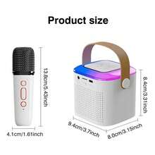 Small Karaoke Machine With 2 Wireless Microphones, USB Charging. Portable Karaoke Machines, Birthday Gifts, Family Gatherings, Outdoor Trips And LED Lights, Compatible With All Smartphones - White - View 8