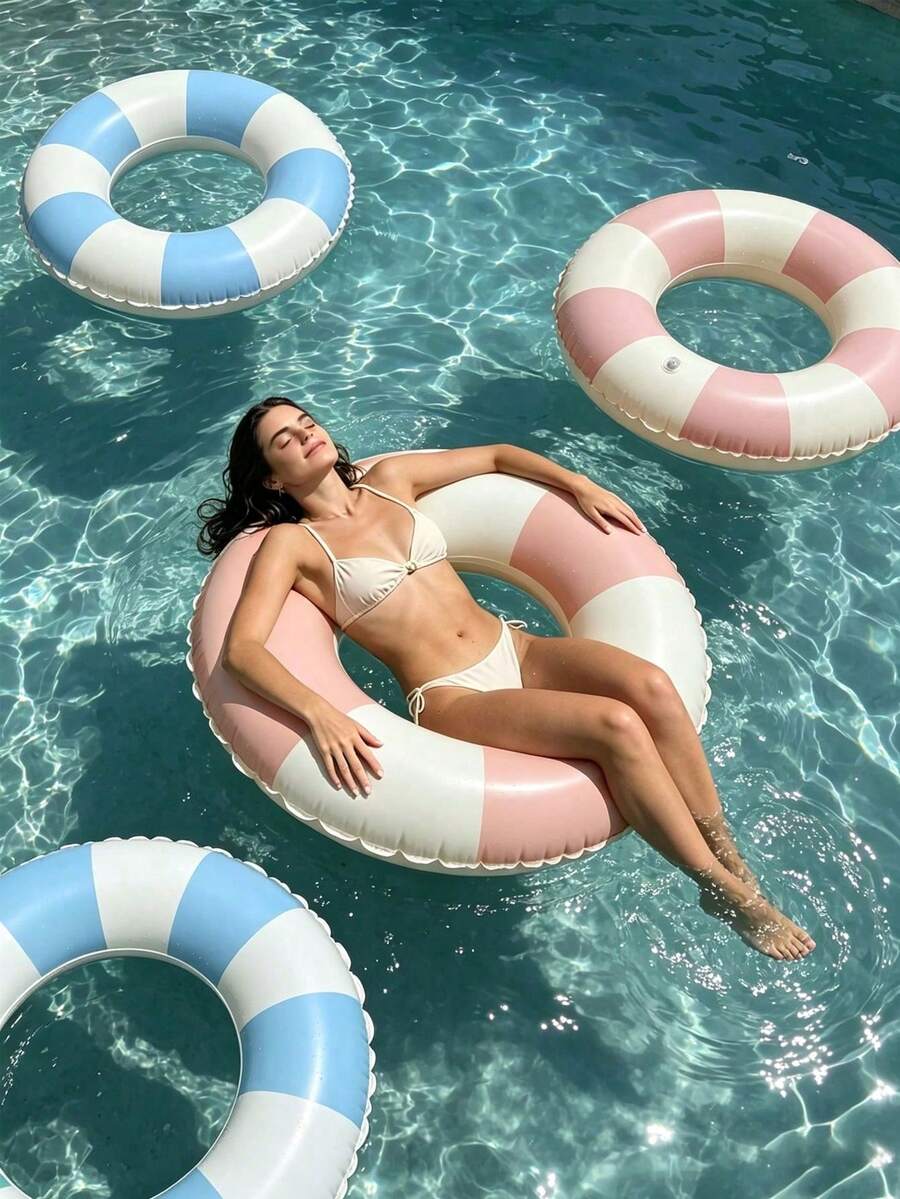 1pc Inflatable Swim Ring, Thickened PVC Retro Striped Swim Ring, Adult Inflatable Armpit Swim Ring - Multiple Styles - View 1
