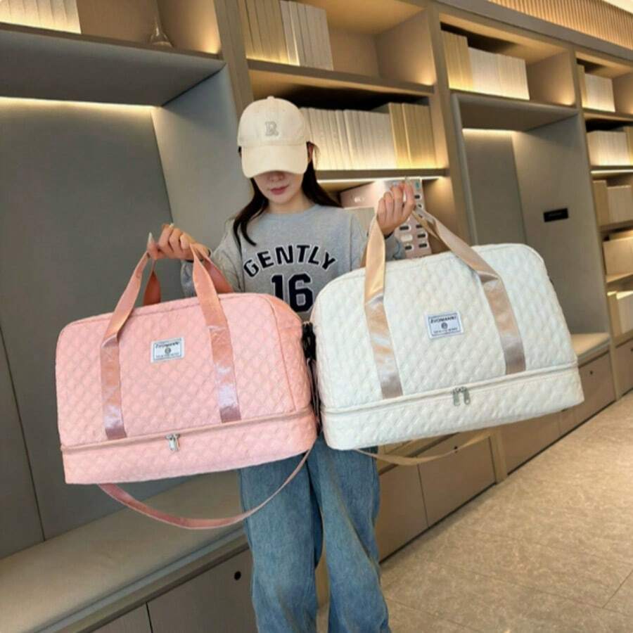 1 Large Capacity Travel Tote Bag For Women, Oversized Overnight Weekend Bag, Multi-Compartment, Wet And Dry Separation, Side Pocket, Shoe Compartment, Lightweight Diamond Pattern Luggage Bag, Suitable For Travel, Business Trips, Fitness - View 1