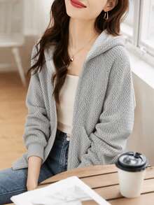 1 buah Jaket Hoodie Resleting Kasual Sederhana Gaya Vintage untuk Remaja Perempuan, Cocok untuk Musim Semi, Musim Gugur, Musim Dingin, dan Kembali ke Sekolah - Light Grey - View 3