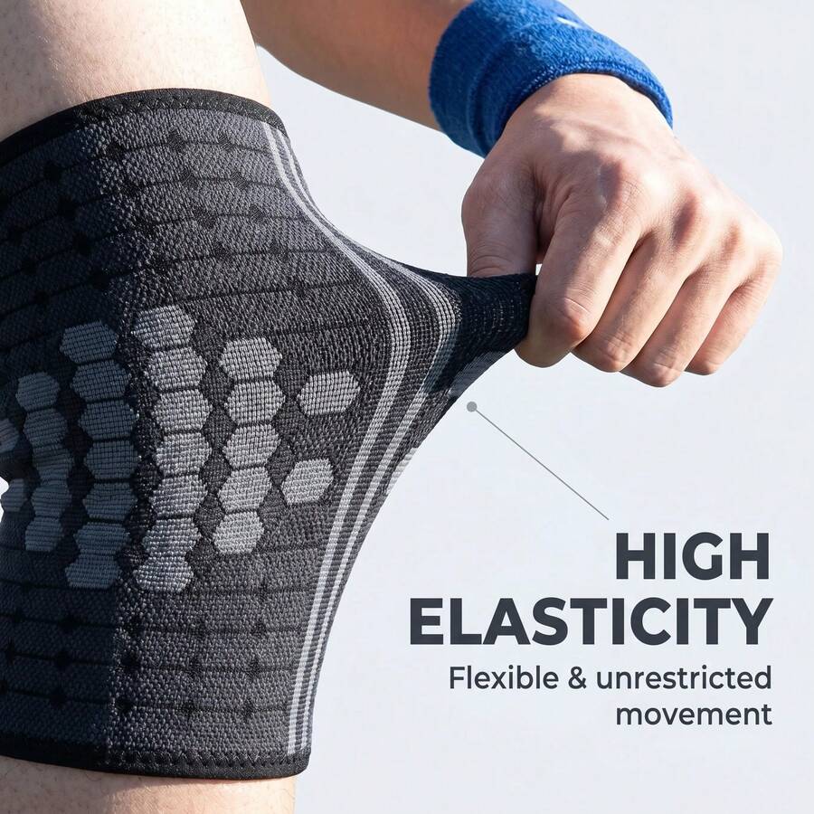 Pure Black Honeycomb Knit High Elasticity Thigh Compression Guard, Sports Fitness Running Thigh Protection Sleeve - Multicolor - View 1