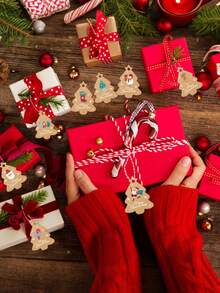 96pcs Vintage Christmas Tree Shaped Slogan Pattern Gift Tags With Rope, Santa Claus And Snowman Pattern Paper Gift Decoration Labels, Suitable For Christmas Party Gifts, Christmas - Christmas Tree Shape - View 8