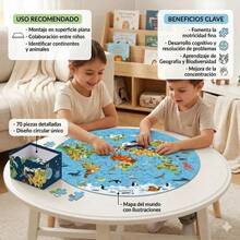 Round World Map Educational Puzzle For Kids 70 Pcs - Baby Blue - View 8