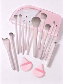 16 Pcs Professional Makeup Brush Set With Powder Puffs & Storage Bag, Foundation Brush, Blush Brush, Eyeshadow Brush, Eyebrow Brush, Contour Brush, Powder Brush, Complete Makeup Tools Kit, Travel Essential - Baby Pink - View 5