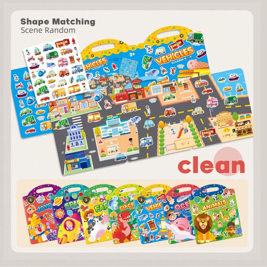 كتاب ملصقات محمول قابل لإعادة الاستخدام للأطفال متعدد المواضيع كرتوني كتاب نشاط هادئ تعليمي مبكر مونتيسوري لعبة ألغاز للسفر لعبة تفاعلية عائلية هدية للأطفال الصغار من سن 3+