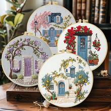 Embroidery Kit 15x15cm/5.9in Or 20x20cm/7.9in Fairy Tale Cottage Theme Includes 2 Embroidery Needles, Embroidery Thread, Pre-Printed Fabric, Embroidery Hoop And Instructions Suitable For Beginners Perfect Gift For Family/Friends Home/Office Wall Decor Simple DIY Art - Home - View 3