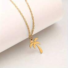 18K Gold Plated Palm Tree Pendant Necklace For Couple, Dainty Minimalist Tropical Coconut Tree Choker, Hypoallergenic Summer Beach Jewelry Gift - Multicolor - View 9