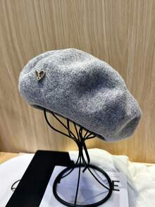 1pc/2pcs Women's Solid Color Wool Warm Beret, French Style Classic Rimless Beret, Suitable For Casual And Party Wear, Metal Heart Decoration, Candy Color Dopamine Style Autumn/Winter Hat - Heart Logo Beret - View 14