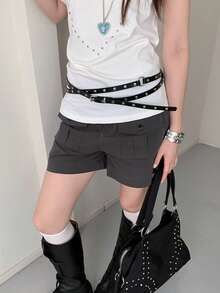 1pc PU Material Street Style Y2K Studded Niche Waist Belt - Black - View 4