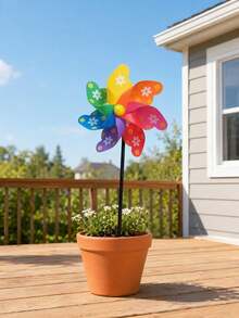 1Pc Rainbow Floral Pinwheel Windmill Decor, Battery-Free Bird Repellent Windmill, Outdoor Lawn Yard Garden Flower Bed Landscape Decor, For Amusement Park Decoration, Applicable For Wedding, Halloween, Party, Holiday Celebration, Photography Prop - Multicolor - View 6