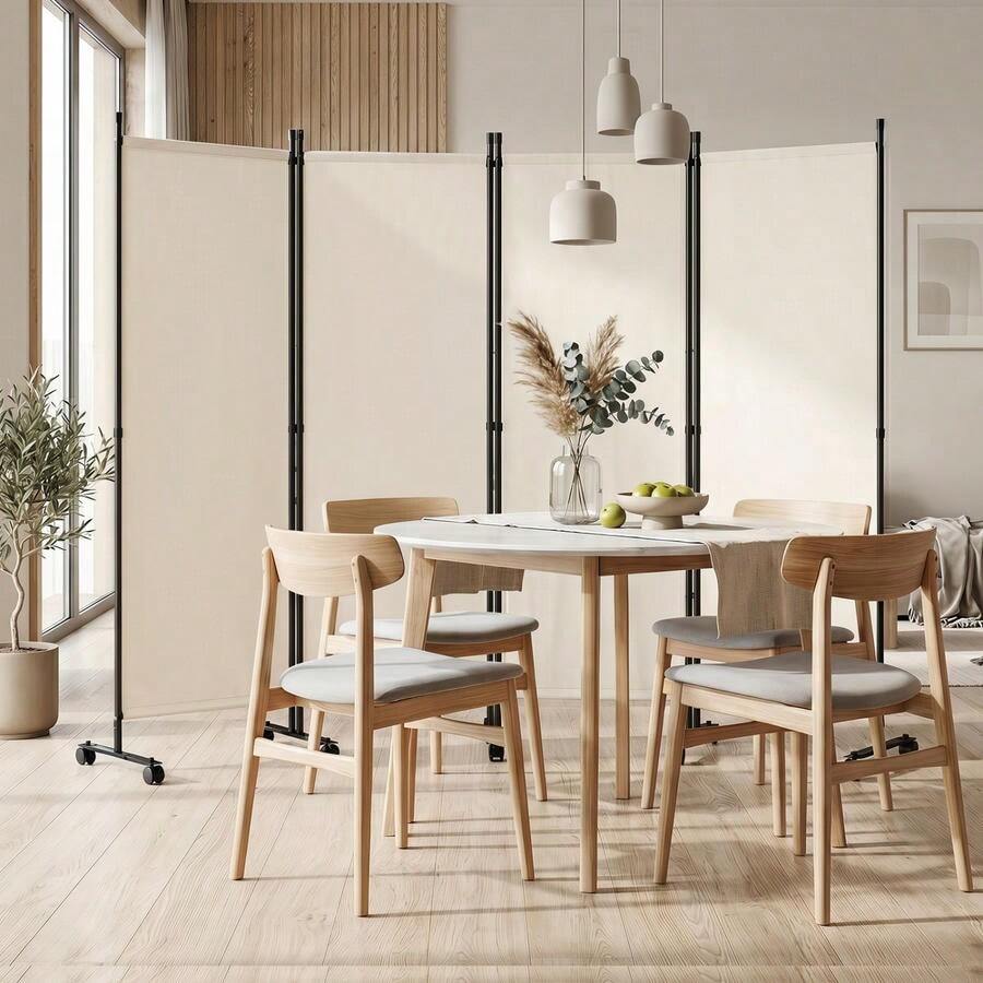 [Free Shipping] 4-Panel Room Divider With Lockable Wheels For Living Room-Beige-XY744263 - FXCPPLHTXPEEX - View 1