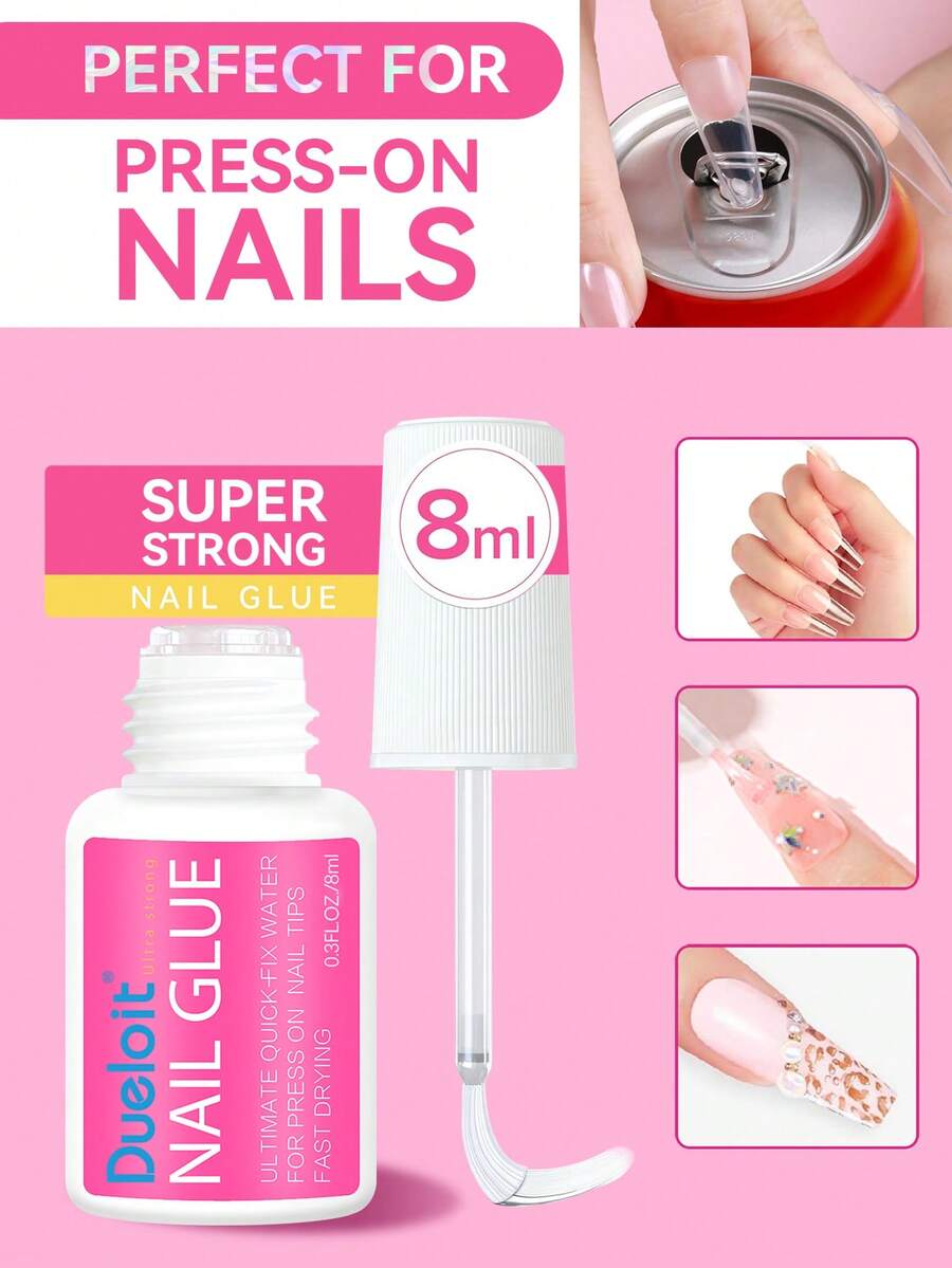 8ml Super Strong Nail Glue, Suitable For Nail Plates, Acrylic Nails And Press-On Nails, Long-Lasting And Durable, Applicable For Acrylic Nails, Fake Nails, Nail Gel, Random Delivery - 粉色 - 查看 1