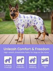 1PC Dog Shedding Hair Control Pajamas - Warm High Stretch Full Coverage Pet Rompers, Anti Licking & Bug Protective Jumpsuit For Small Medium Large Dogs, All Over Printing Dog Clothes - Cute Blueberry Pattern - Multicolor - View 2