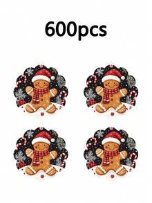 2/4/600pcs Christmas Party Flower-Shaped Placemats - Gingerbread Man With Christmas Hat, Berry Pattern; 13.78 Inch Linen Material; Tabletop Decor Non-Slip, Heat-Resistant And Machine Washable - Multicolor - View 11