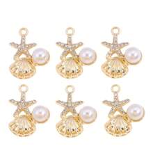10Pcs Gold Plated Mermaid Tail Starfish Shell Charms With Rhinestone Faux Pearl For DIY Summer Beach Jewelry Making Bracelet Necklace Earrings - Gold - View 2