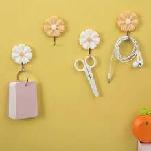 2/4pcs Pastoral Style Daisy Hooks, No-Drill Plastic Wall & Door Adhesive Hooks With High Load Capacity, Suitable For Kitchen, Bedroom, Bathroom, Study - View 2