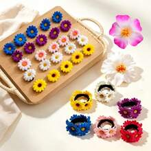 1pc Women's Fashion Bohemian Style Blue, Yellow, Pink Daisy & Sunflower Flower Hair Scrunchie, Suitable For Daily, Party, Decoration, Hair Accessories - Multicolor - View 24