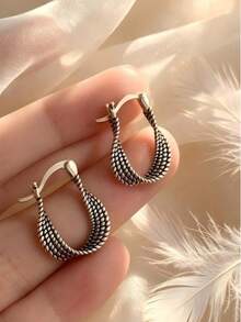 1 Pasang Anting-Anting Apathetic Twisted Personalized, Anting-Anting Stud Mewah Kelas Atas untuk Wanita, Desain Baru, Serbaguna untuk Bepergian dan Kencan - Perak - View 6