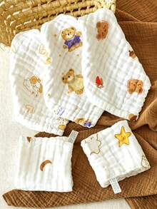 5pcs Baby Gauze Bibs, Breathable Cartoon Print Drool Cloths, Baby Drool Wipes, Newborn Care Face Wash Daily Care - Baby Bib - View 10
