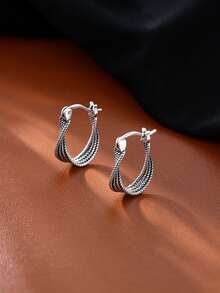 1 Pasang Anting-Anting Apathetic Twisted Personalized, Anting-Anting Stud Mewah Kelas Atas untuk Wanita, Desain Baru, Serbaguna untuk Bepergian dan Kencan - Perak - View 4