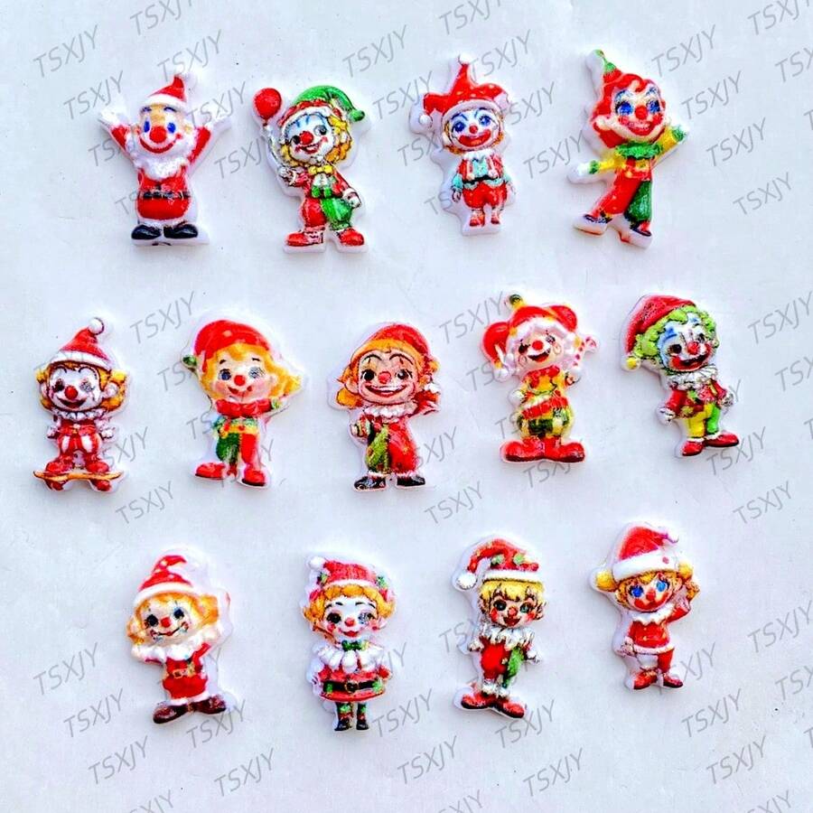 30/60pcs Mini Cartoon Halloween Clown Resin Charms - For DIY Scrapbooking And Jewelry Crafts, Odorless, Earrings, Jewelry Accessories - Multicolor - View 1