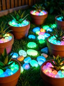 1 Paquete de Piedras Decorativas Fluorescentes de Colores, Colores Mezclados, Adecuadas para Acuario, Tanque de Peces, Acera, Camino de Jardín, Patio, Césped, Decoración de Patio, Decoración de Guijarros de Colores - vistoso - Ver 4