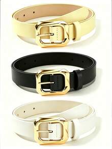 3pcs Women's Fashion Buckle Belts, Daily Commute Street Style Waist Belts - 3pcs (black + Camel + Khaki) - View 6