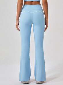 Never me Women's Sports Flared Pants, High Waist Split Leg Yoga Fitness Bell Bottom Trousers - Aqua Blue - View 2