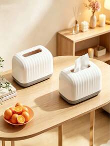 1 pieza Caja de pañuelos con patrón de ondas, soporte de pañuelos de estilo de lujo para escritorio, caja de servilletas multifuncional para el hogar, sala de estar y mesa de café - Blanco - Ver 1