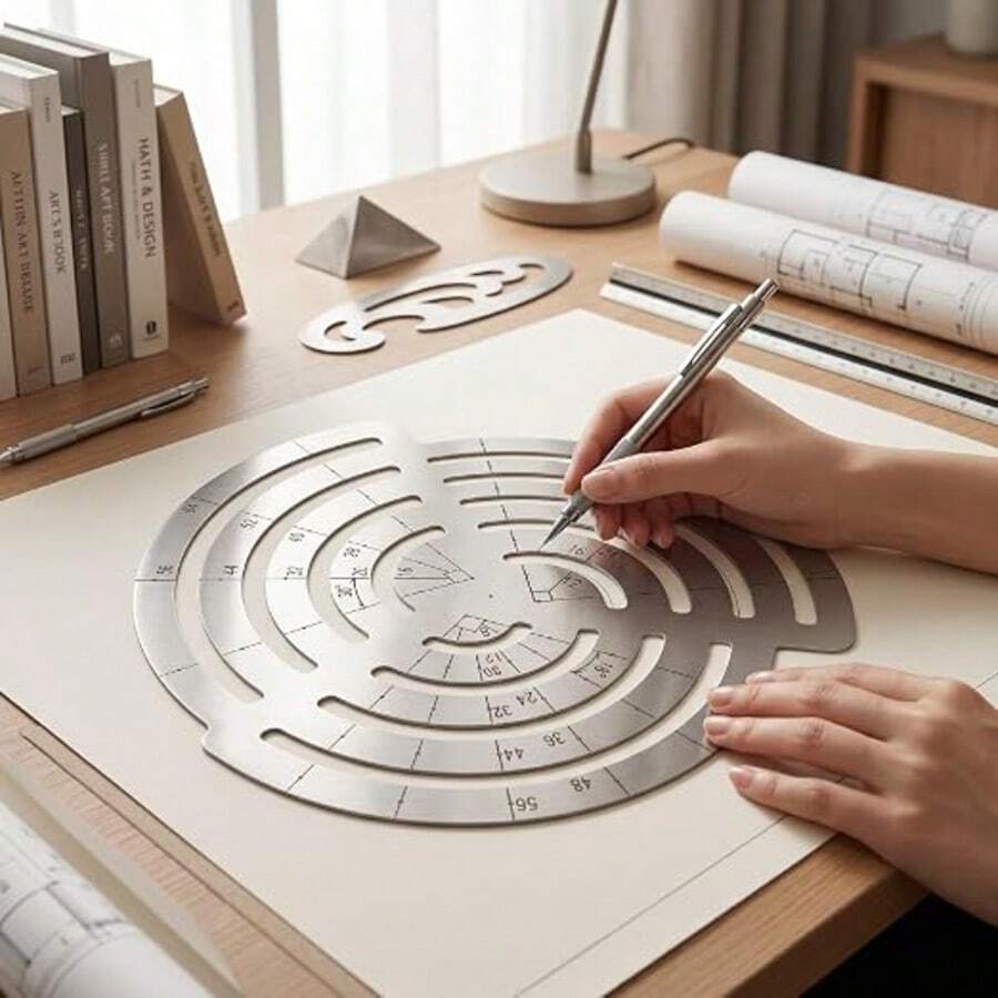 Acrylic Spiral Curve Ruler, Multi-Function Arc Drawing Template, Concentric Circle Ruler Angle Finder, Geometric Drawing Tool For Woodworking, Leather Processing, Model Making, Tattooing, Jewelry Design, Back To School - A - View 1
