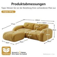 Modular Sofa 2 Seat With Ottoman, Yellow - Yellow 2 Seat - View 4